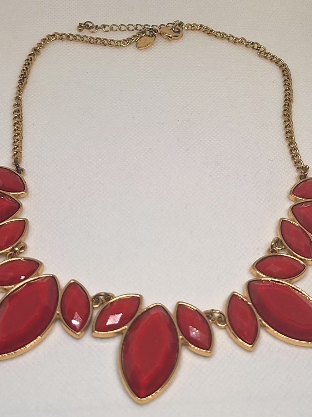 Gold-Tone Red Statement Necklace with Faceted Marquise Stones